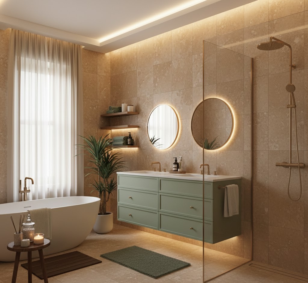 Luxe badkamer met natuurlijke materialen